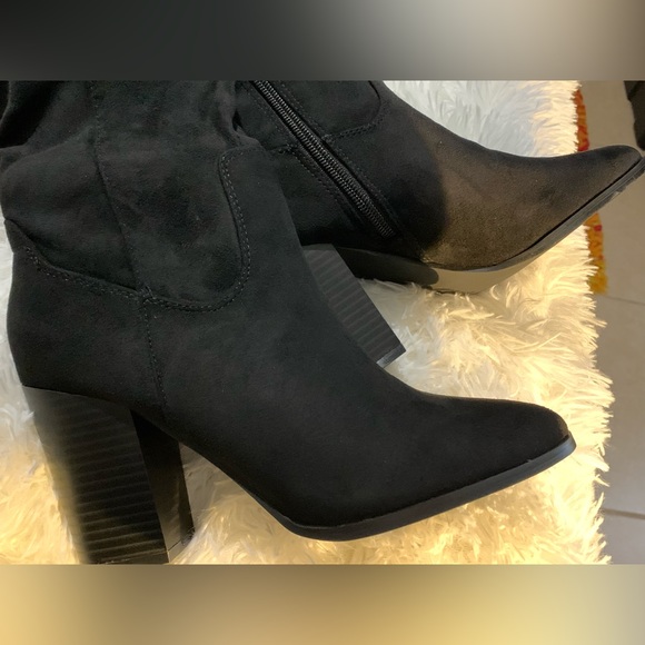 Knee High Boots Stacked Block Heel, Closed Pointed Toe Riding Boots - Picture 7 of 7